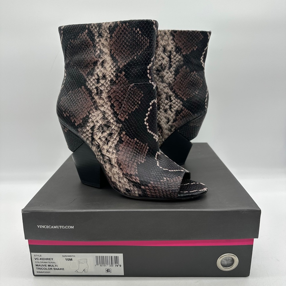 Vince Camuto VC-KEHREY Womens 10M Mauve Multi Snake Peep Toe Wedge Ankle Booties